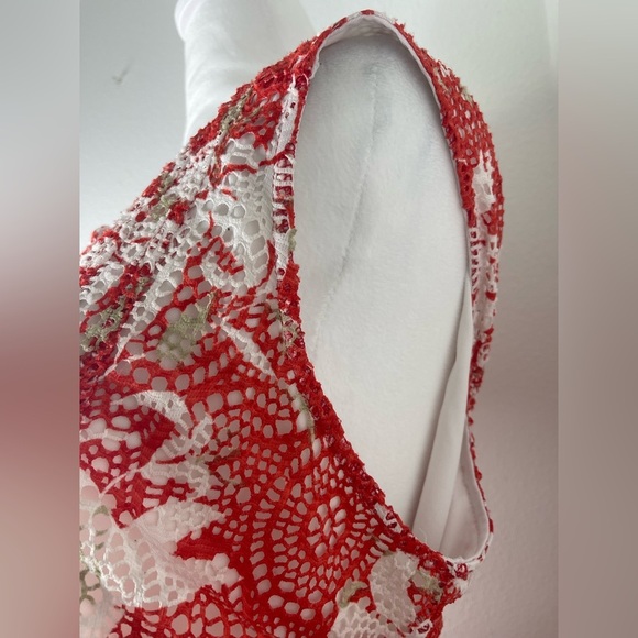 New Directions Curvy Orange White Lace Sleeveless Floral Print Blouse Tunic 1X - Picture 9 of 14